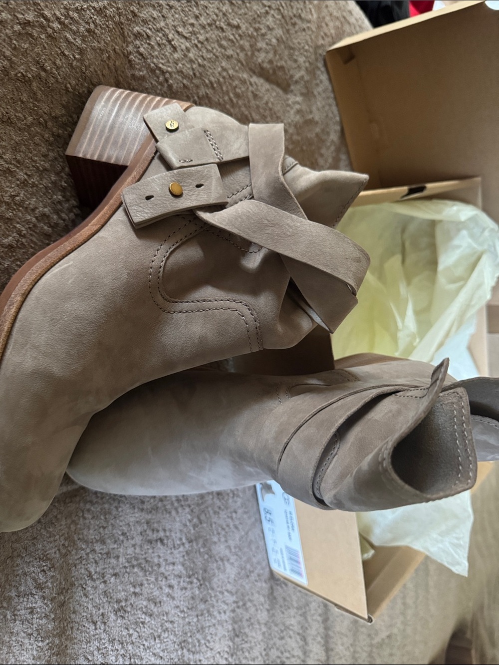 UGG Women’s Taupe Suede Ankle Boots w/ Block Heel